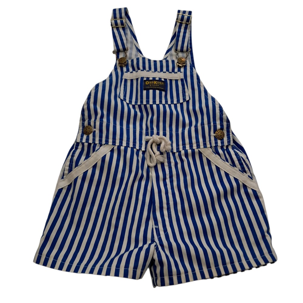 VTG OshKosh Overalls 7* Blue Stripe Vestbak Shortalls Hickory Railroad USA Union
